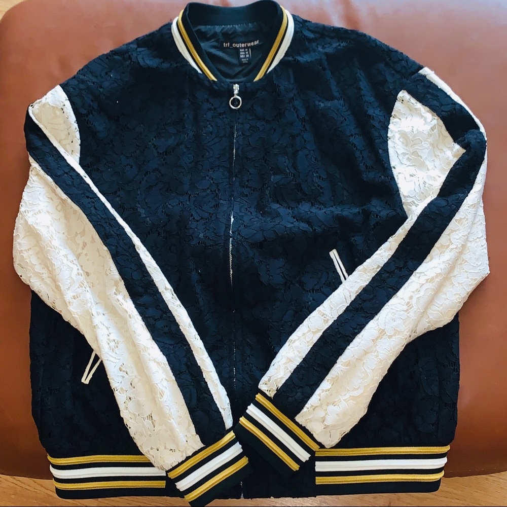 Ladies Lace Baseball Jacket cream/black/mustard